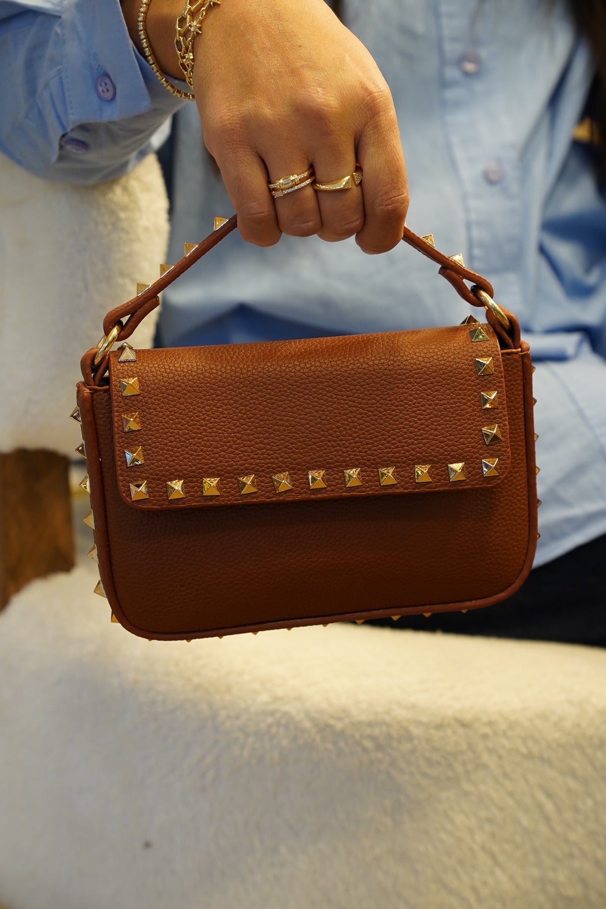 Stylish 035 troklu mini çanta - Taba