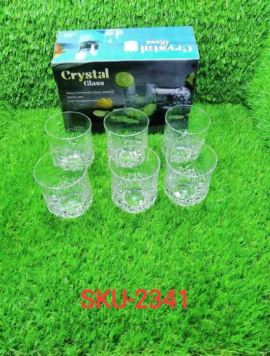 2341 HEAVY UNBREAKABLE STYLISH LOOK FULLY TRANSPARENT GLASSES SET 315ML (6PCS)