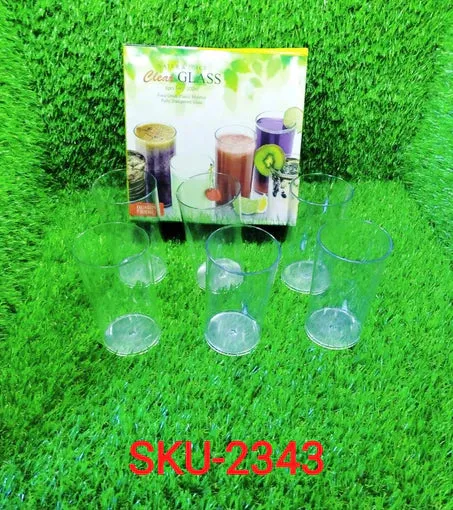 2343 HEAVY UNBREAKABLE STYLISH PLASTIC CLEAR LOOK FULLY TRANSPARENT GLASSES SET 330ML (6PCS)