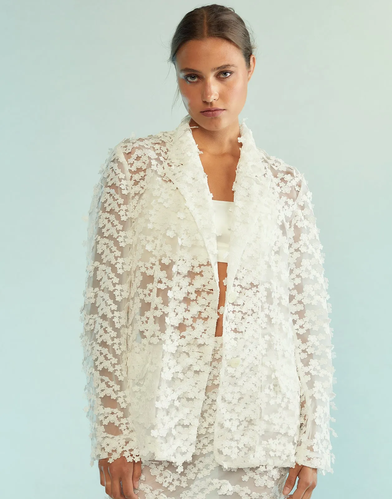 3D Embroidered Tulle Blazer