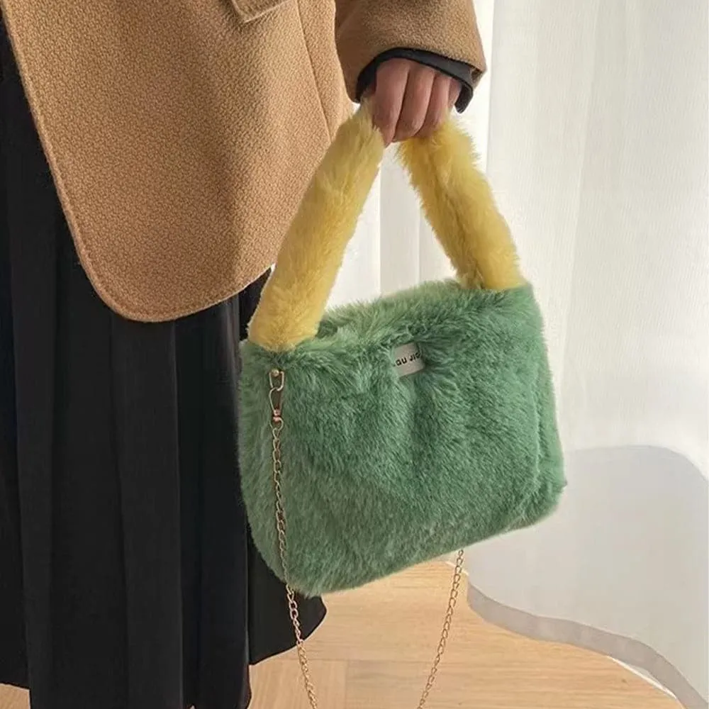 AG Collective Faux Fur Shoulder Crossbody Bag Chain Strap Fluffy Women's Handbag