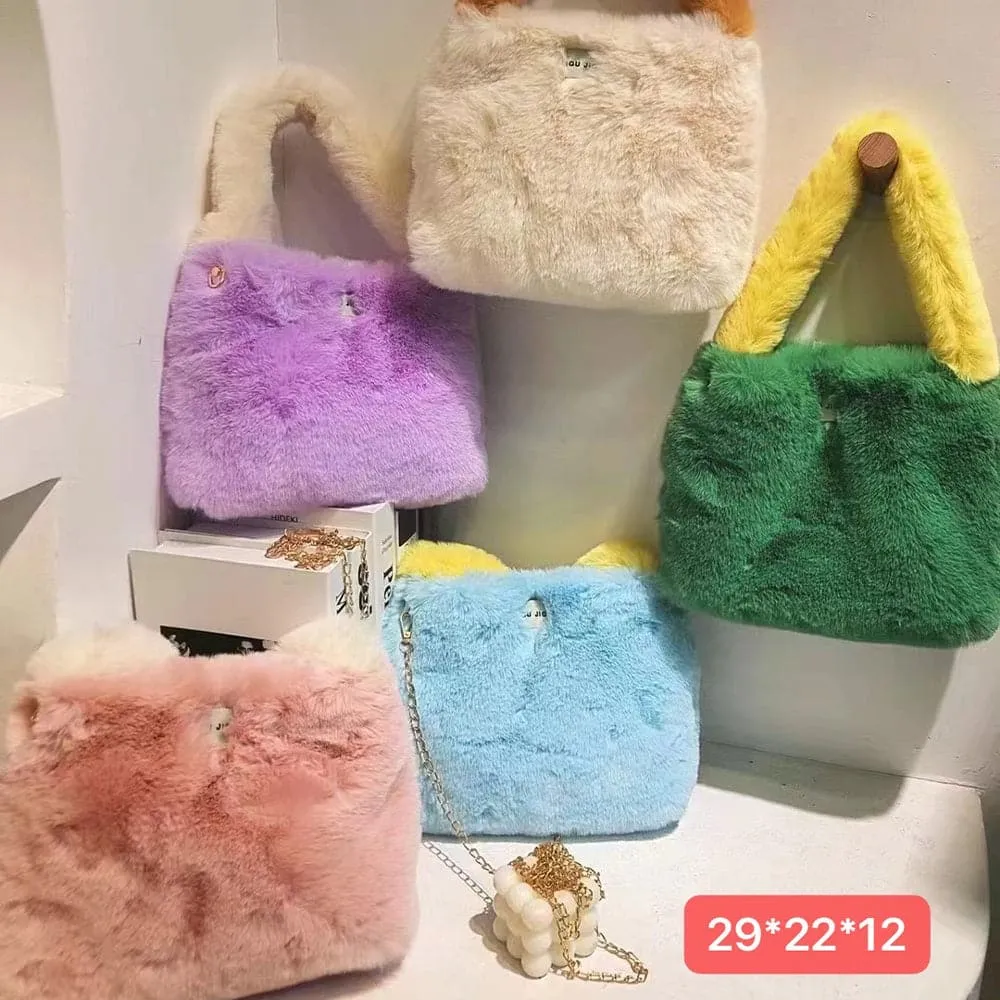 AG Collective Faux Fur Shoulder Crossbody Bag Chain Strap Fluffy Women's Handbag