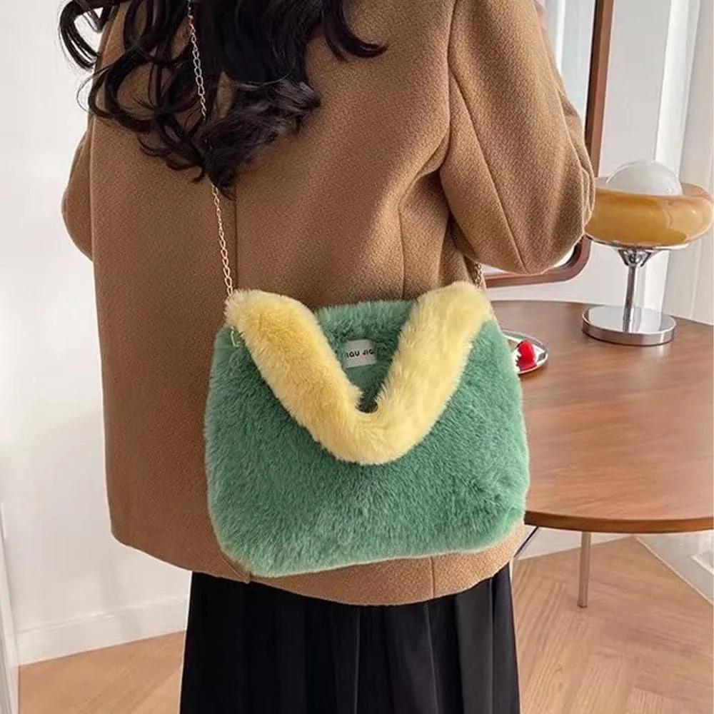 AG Collective Faux Fur Shoulder Crossbody Bag Chain Strap Fluffy Women's Handbag