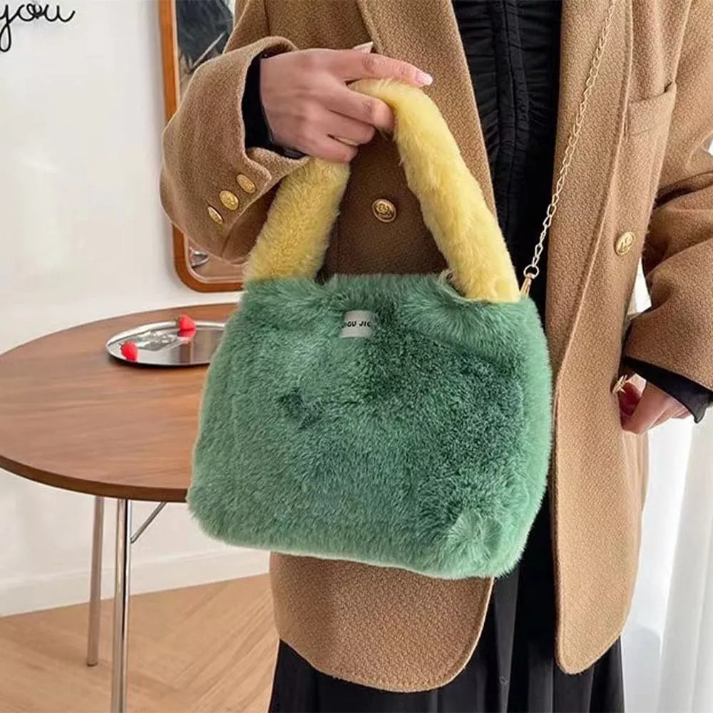 AG Collective Faux Fur Shoulder Crossbody Bag Chain Strap Fluffy Women's Handbag