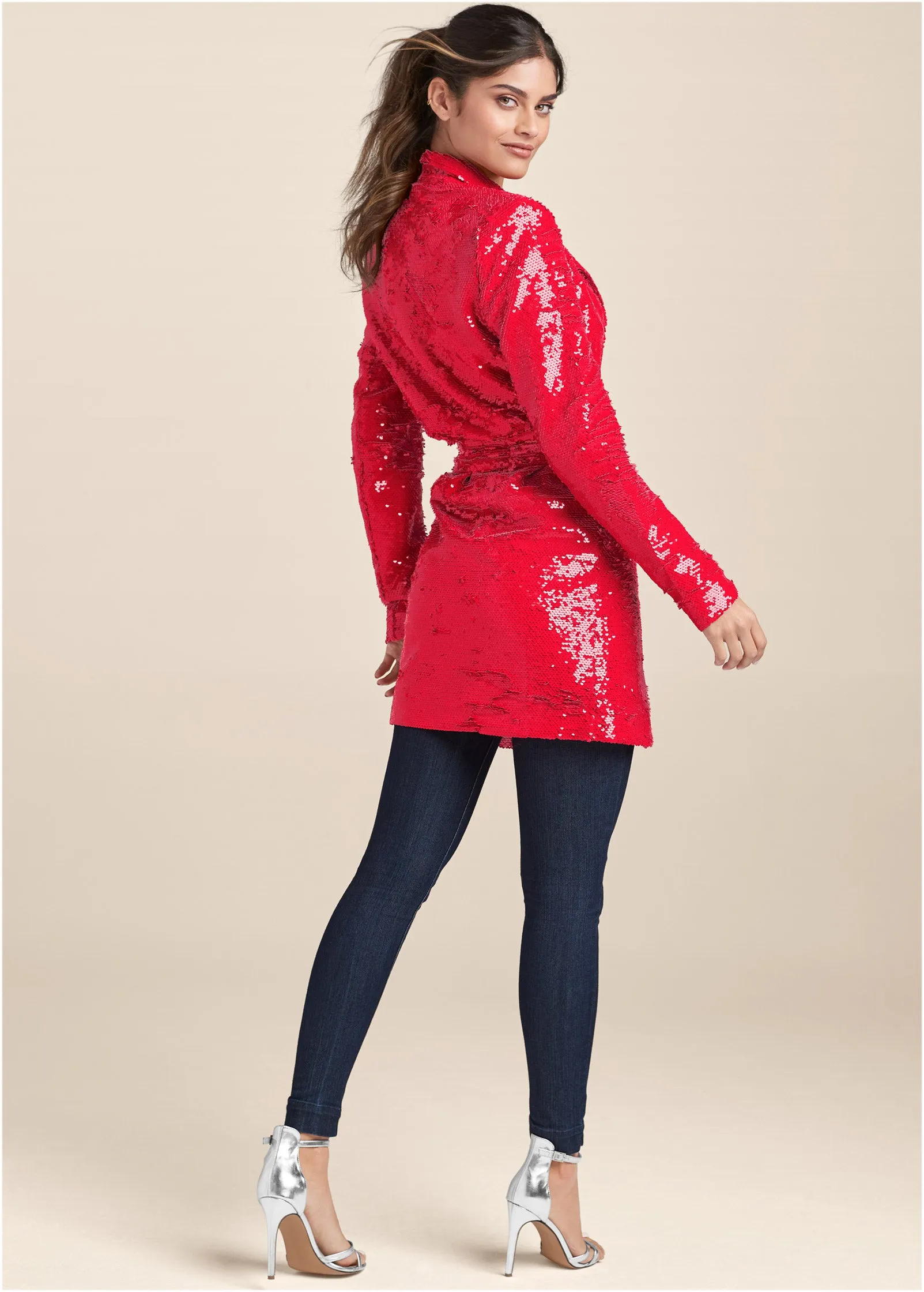 Allover Sequin Blazer - Red