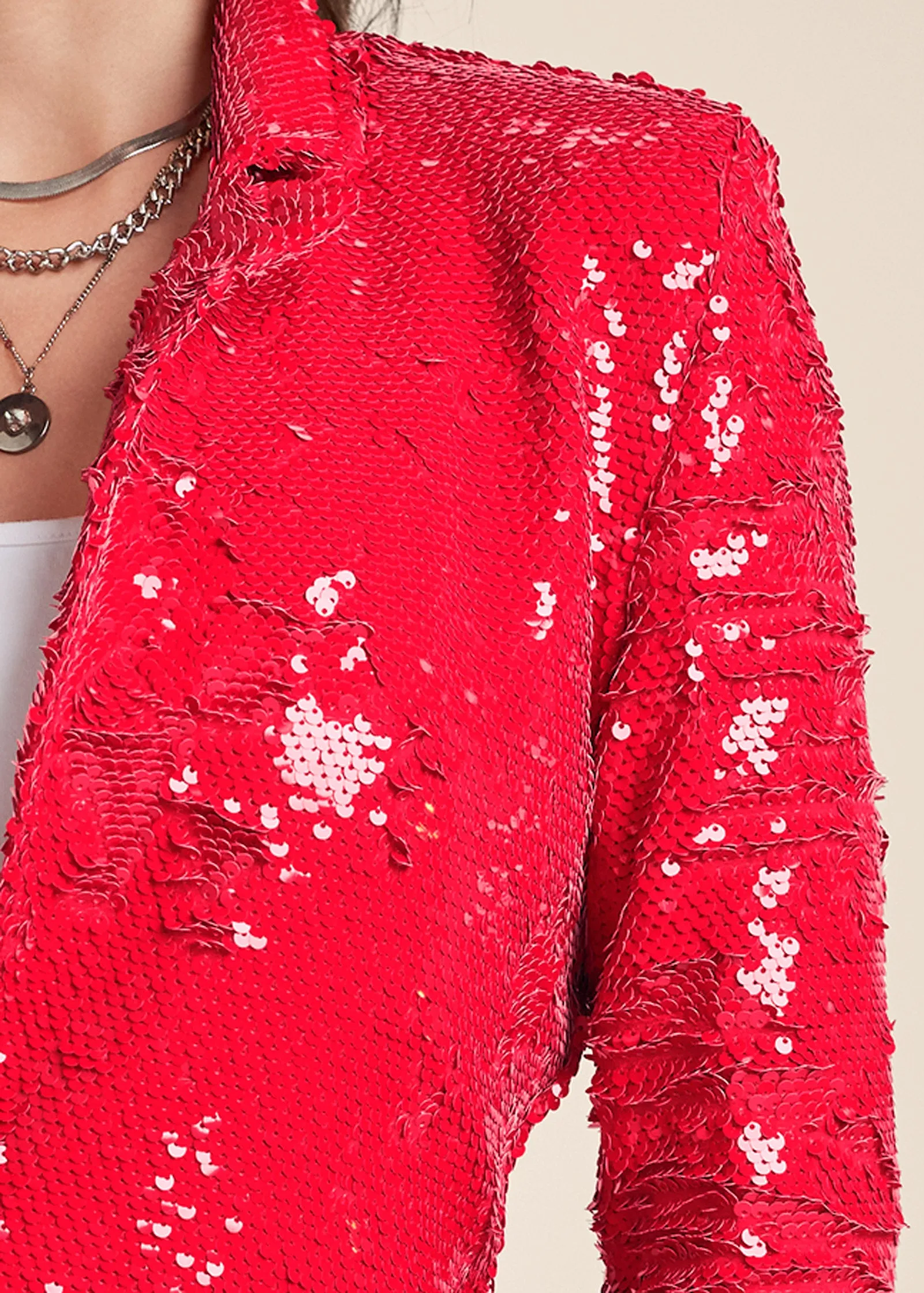 Allover Sequin Blazer - Red