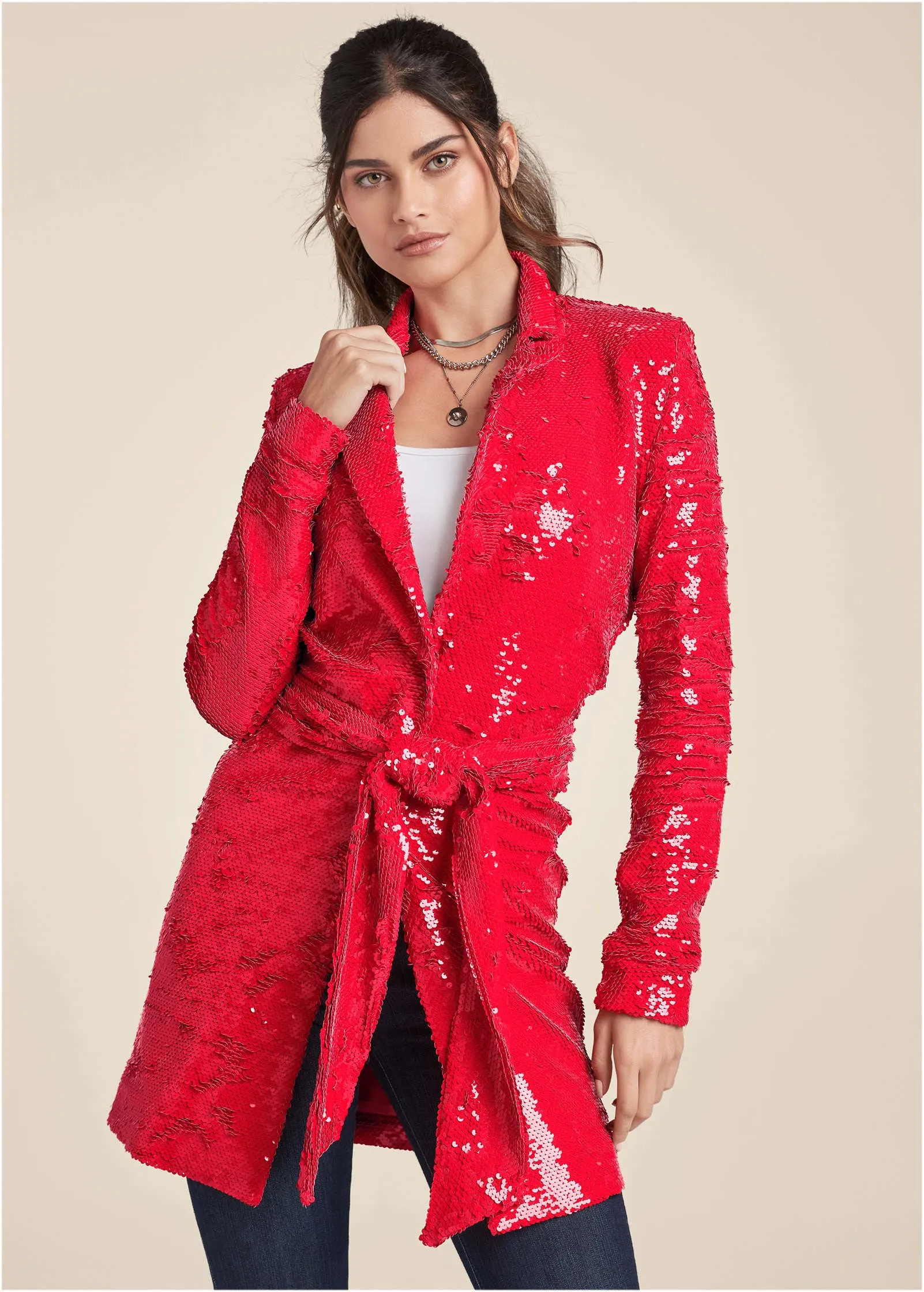 Allover Sequin Blazer - Red