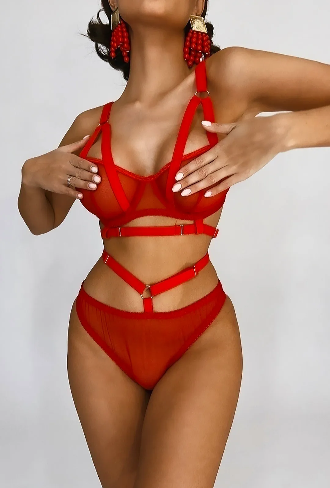 ASH - SHEER MESH HARNESS LINGERIE SET