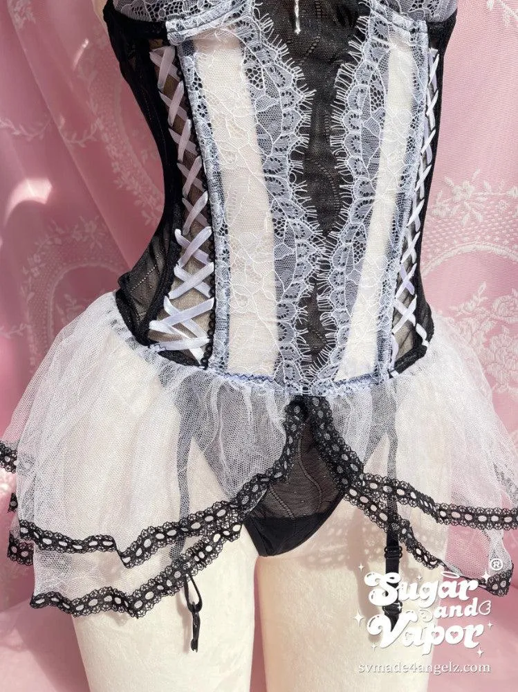 Beatrice Black White Bustier Lingerie Set