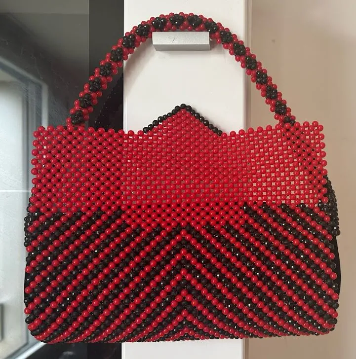 Bela Red and Black Beaded Handbag