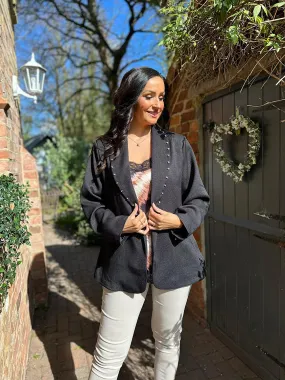 Black Diamante Studded Blazer Becky