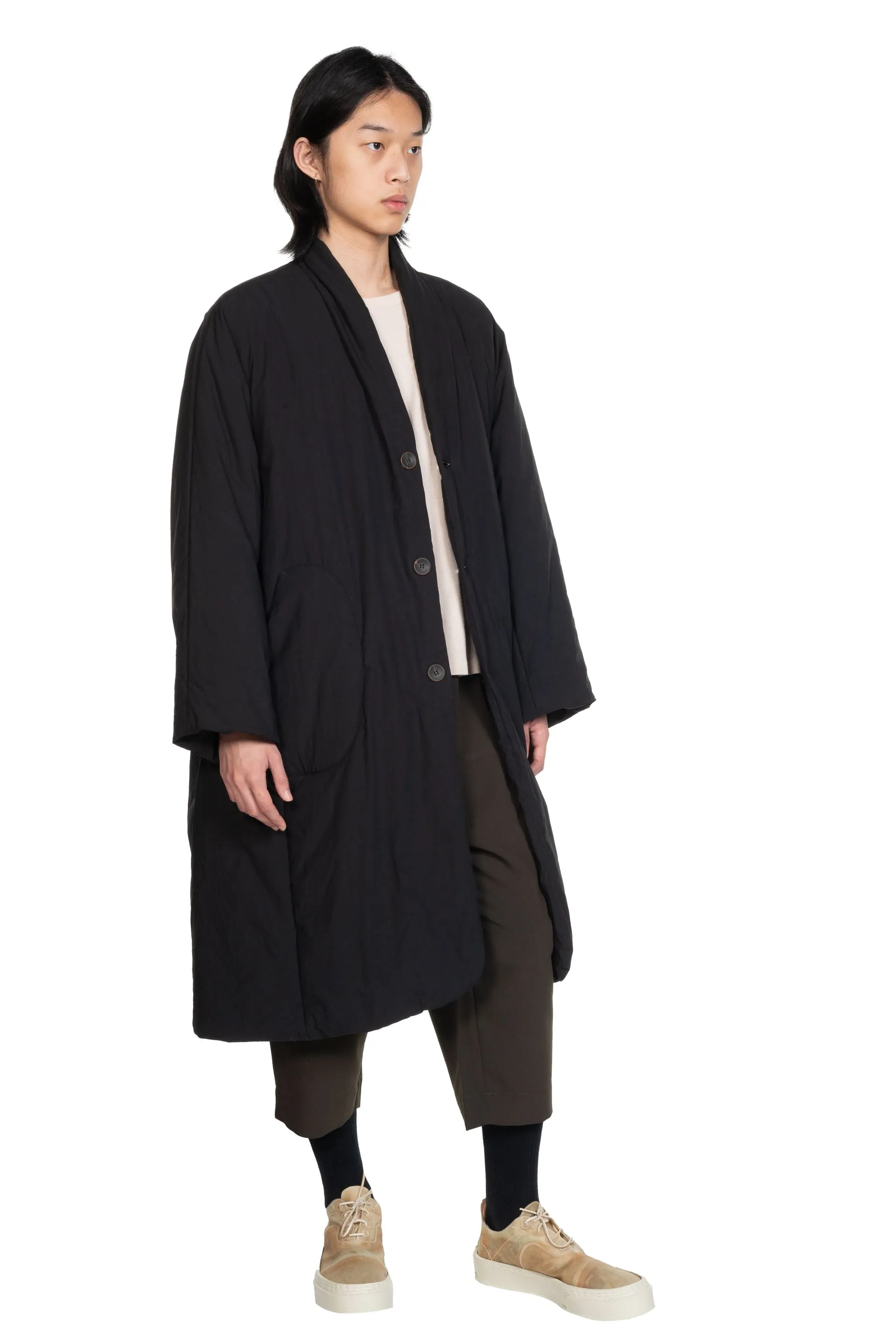 Black Padded Cotton Long Coat