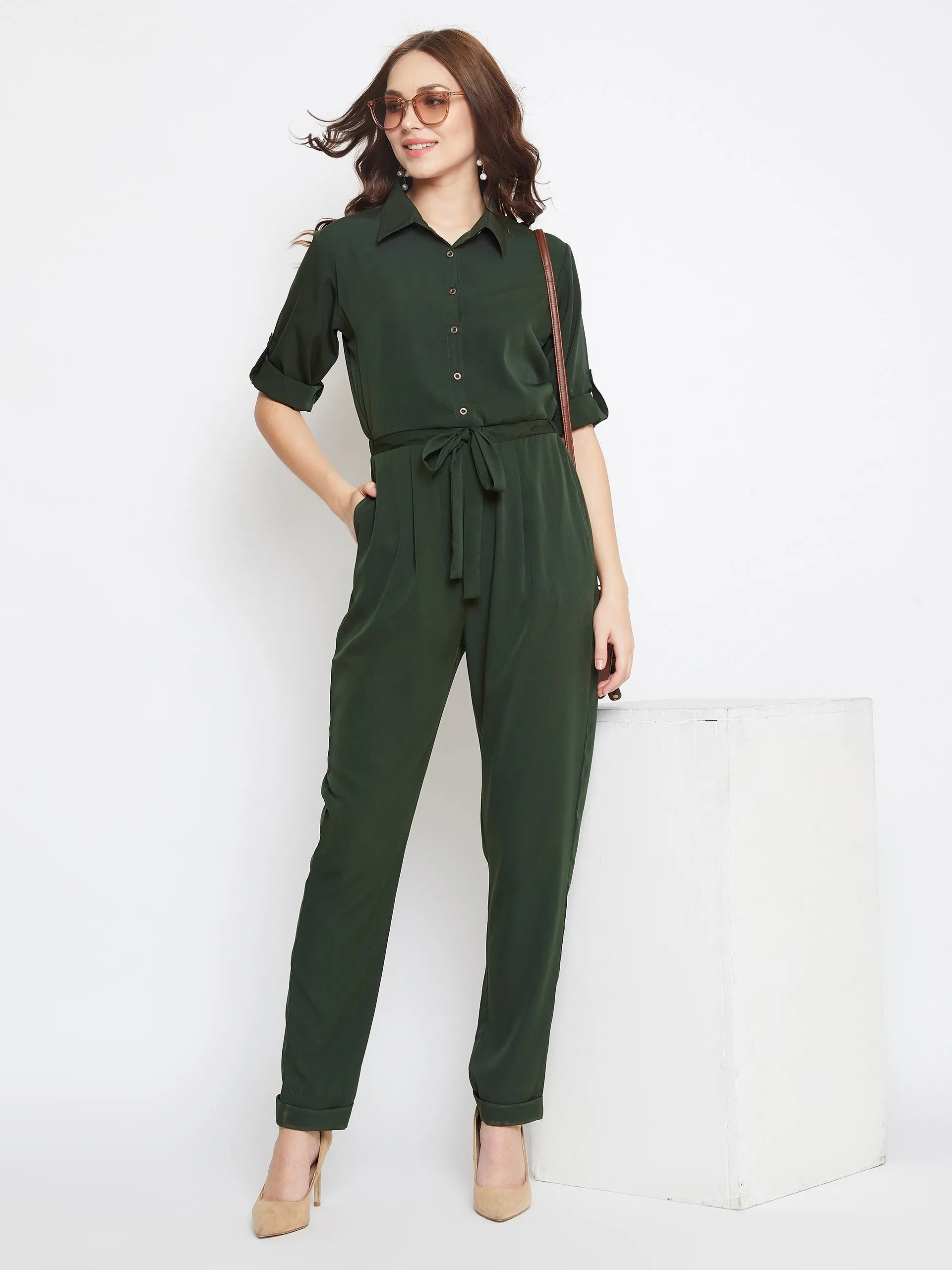 Button Down Roll-up Jumpsuit