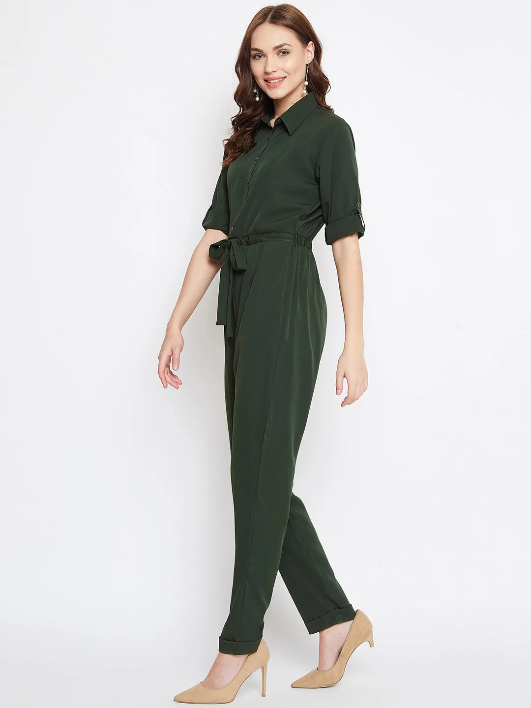 Button Down Roll-up Jumpsuit