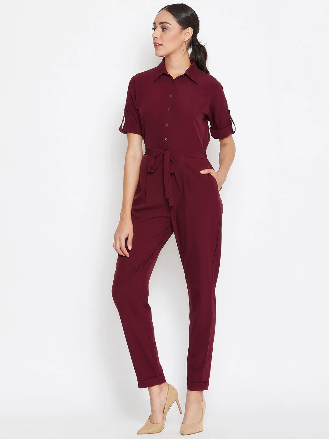 Button Down Roll-up Jumpsuit