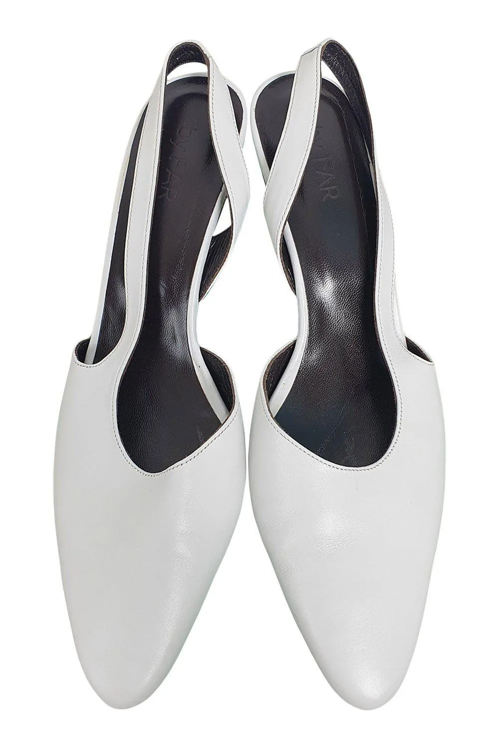 BY FAR White Lauren  Almond Toe Sling Back Kitten Heels (EU 39 | UK 06 | US 09)