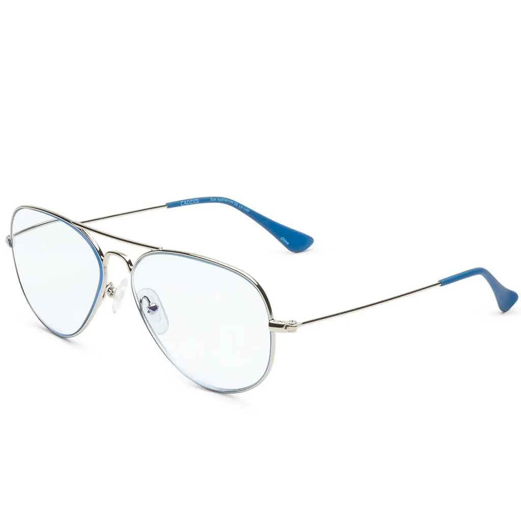 Caddis Reading Glasses, Mabuhay, Chrome Light Blue