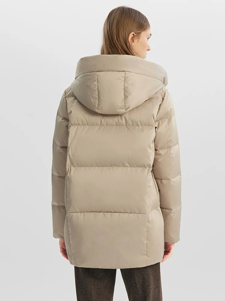 Camel Hooded Goose Down Jacket