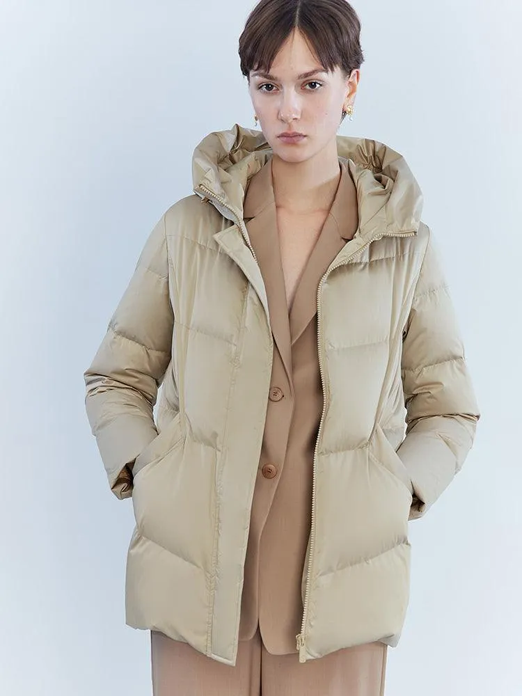 Camel Hooded Goose Down Jacket