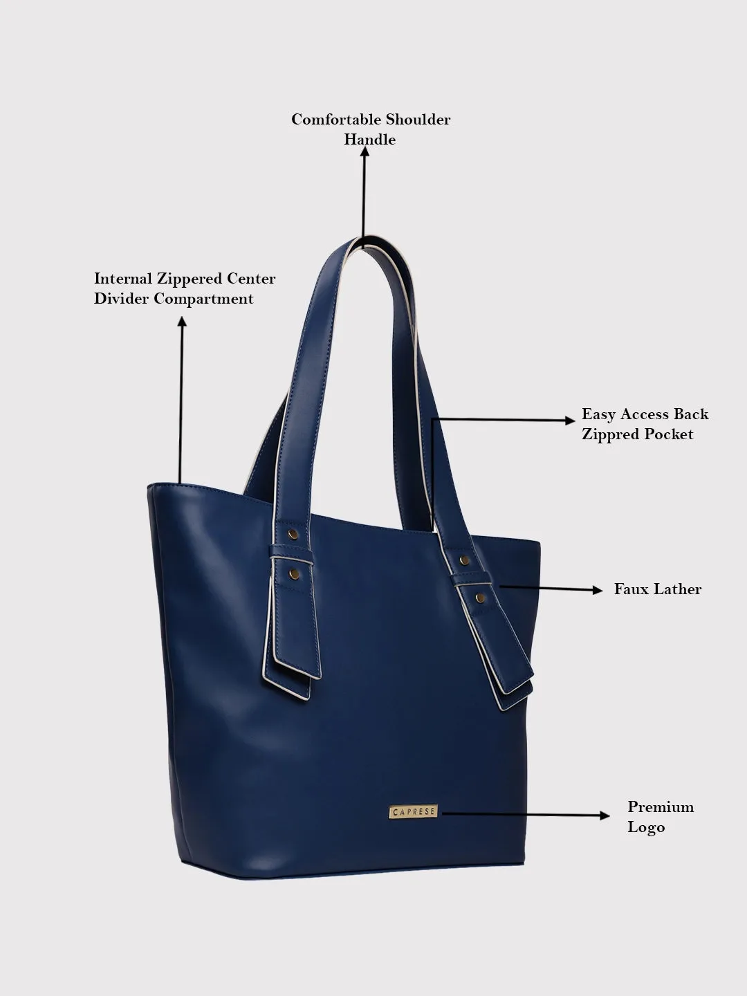 Caprese Amelia Tote Medium Solid Women'S Office Handbag Navy