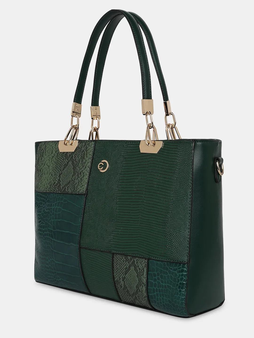 Caprese Ariana Tote Medium Self Deisgn Women'S Office Handbag Green