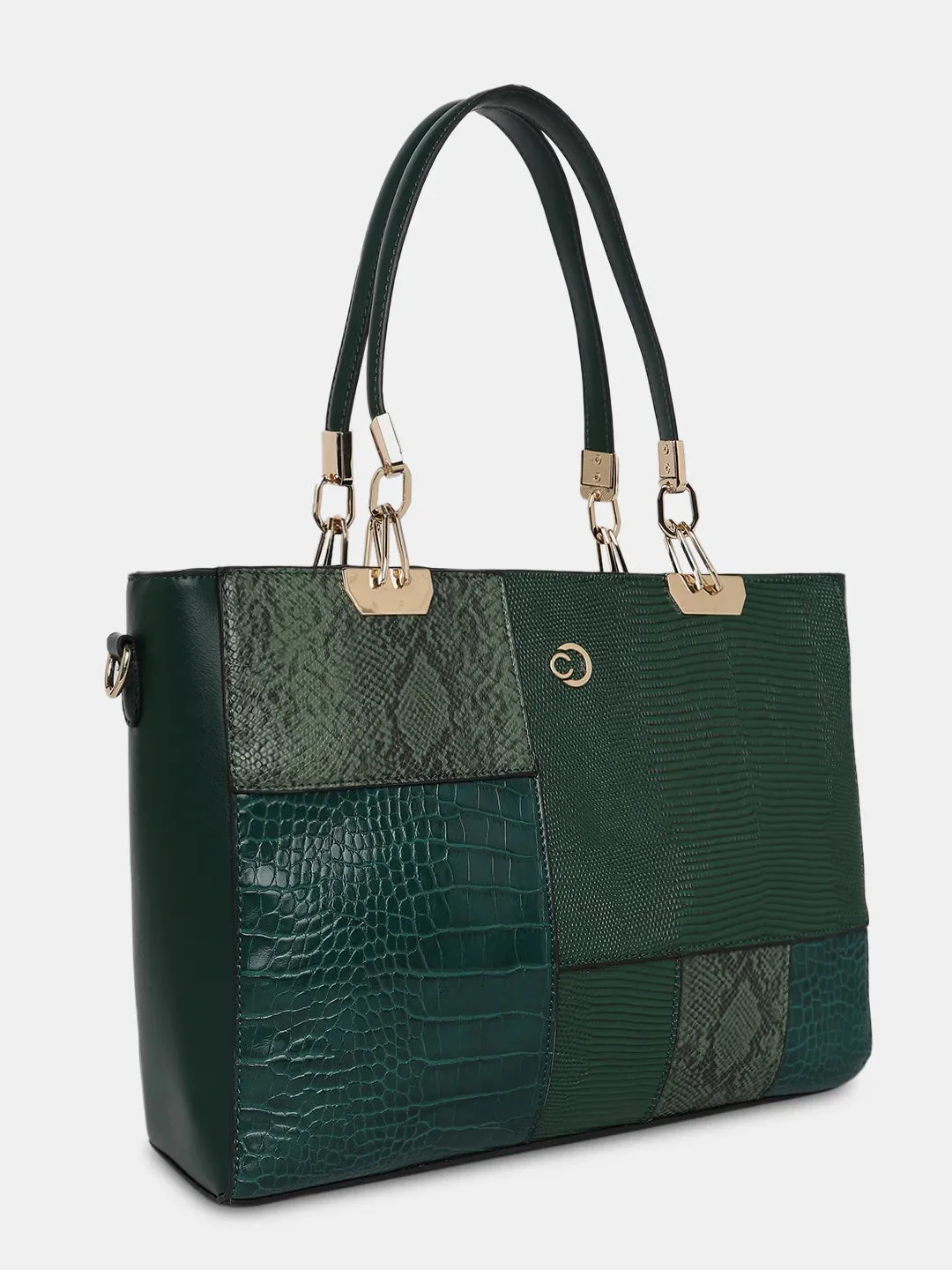 Caprese Ariana Tote Medium Self Deisgn Women'S Office Handbag Green