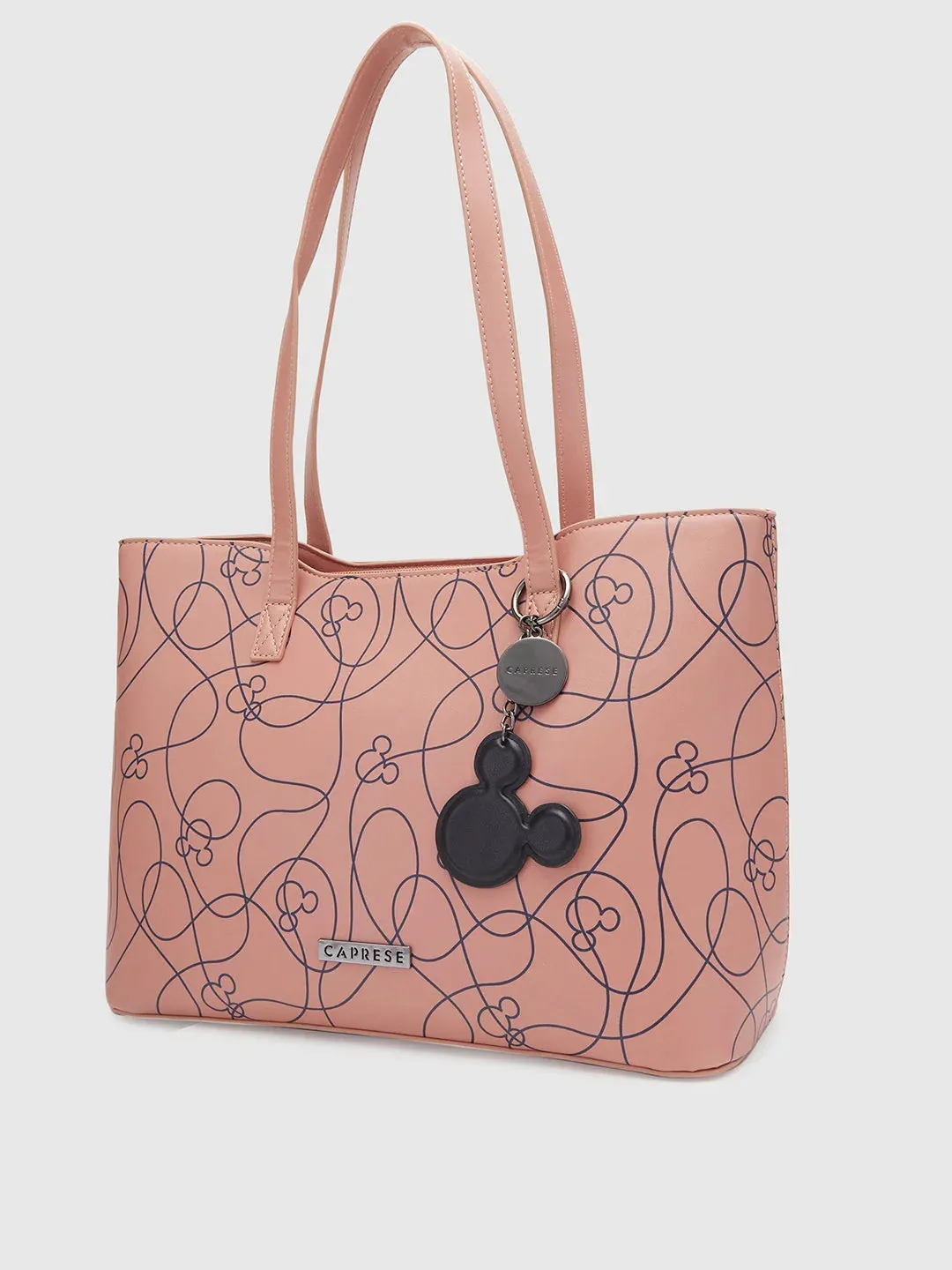 Caprese Disney Inspired Printed Mickey Mouse Collection Satchel Medium Handbag Dull Pink all