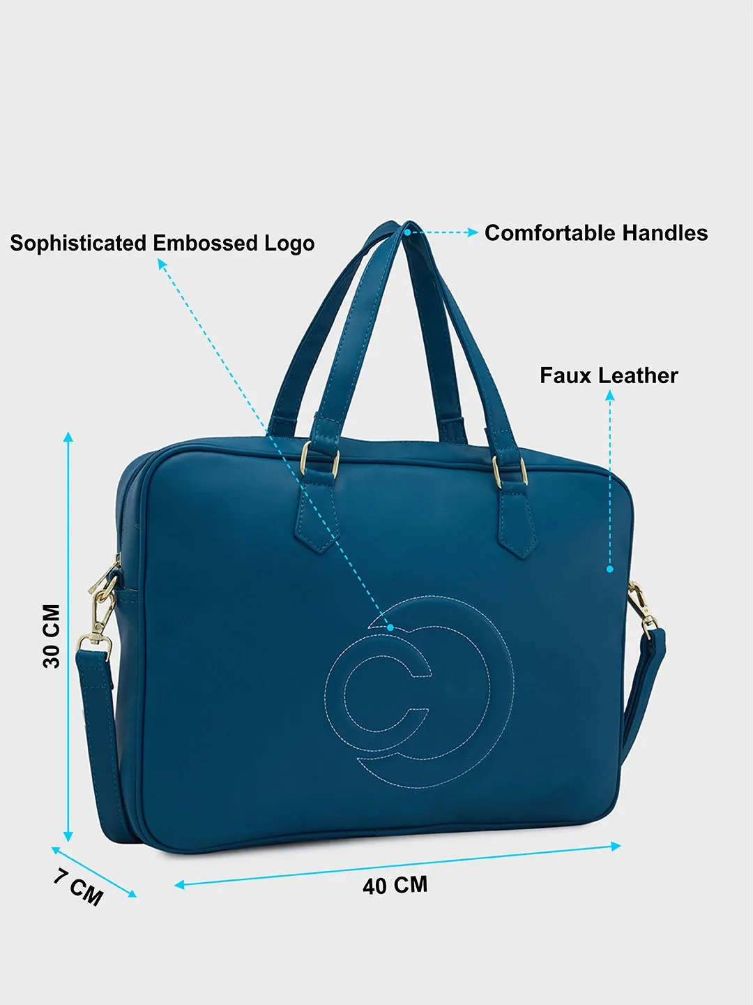 Caprese Dora Laptop Bag Large Solid Women'S Office Handbag Teal