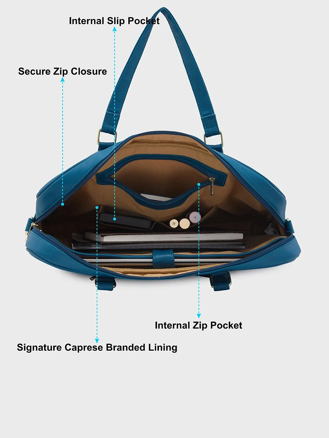 Caprese Dora Laptop Bag Large Solid Women'S Office Handbag Teal