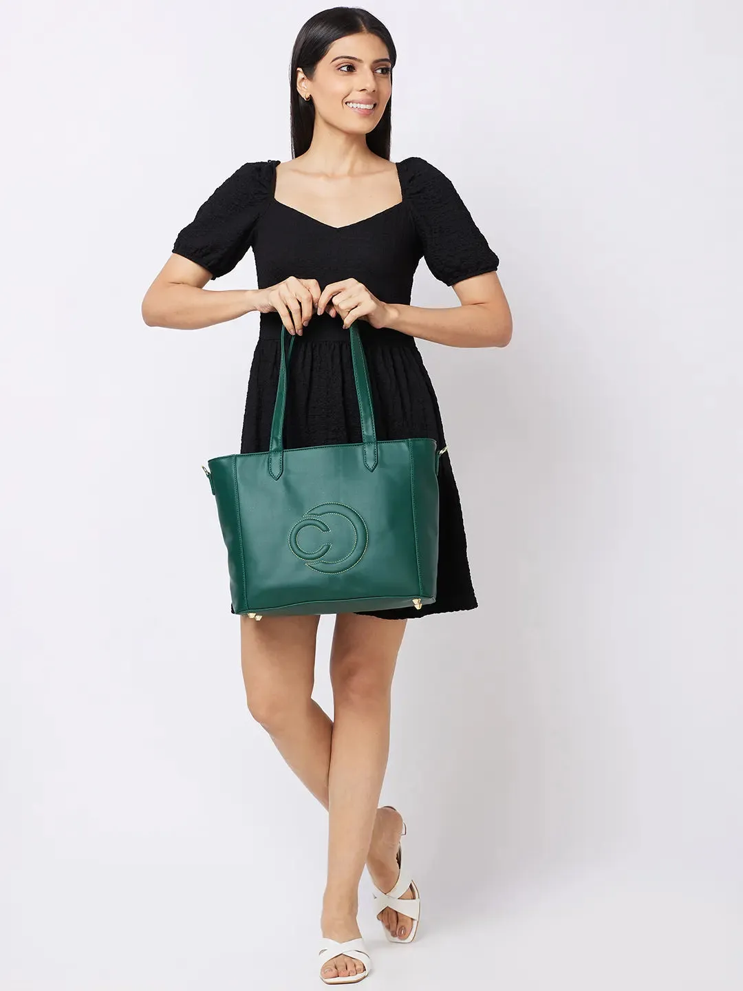 Caprese Dora Tote Large Office Handbag Dark Green