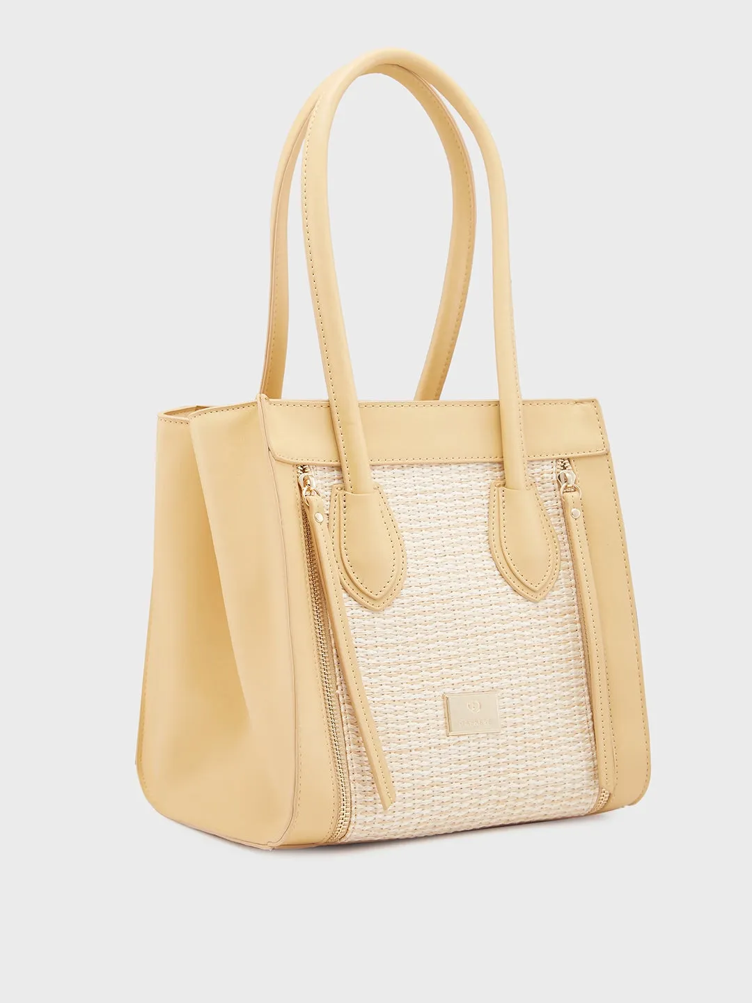 Caprese Georgia Satchel Medium Self Design Women'S Handbag Light Yellow