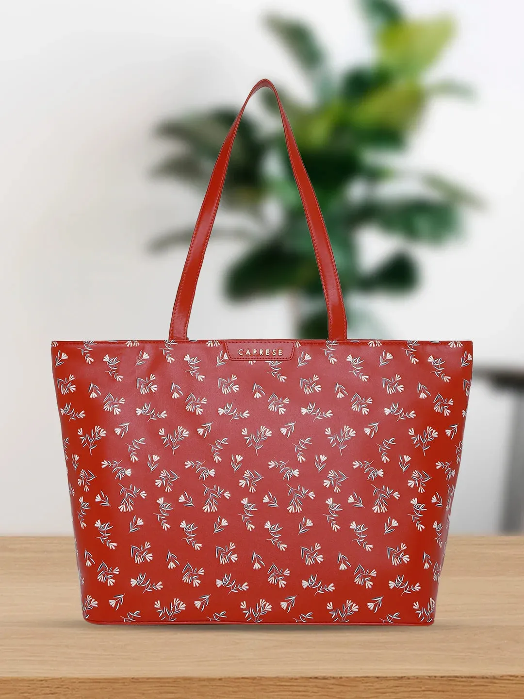 Caprese Merida Laptop Tote Large Printed Women'S Office Handbag Red