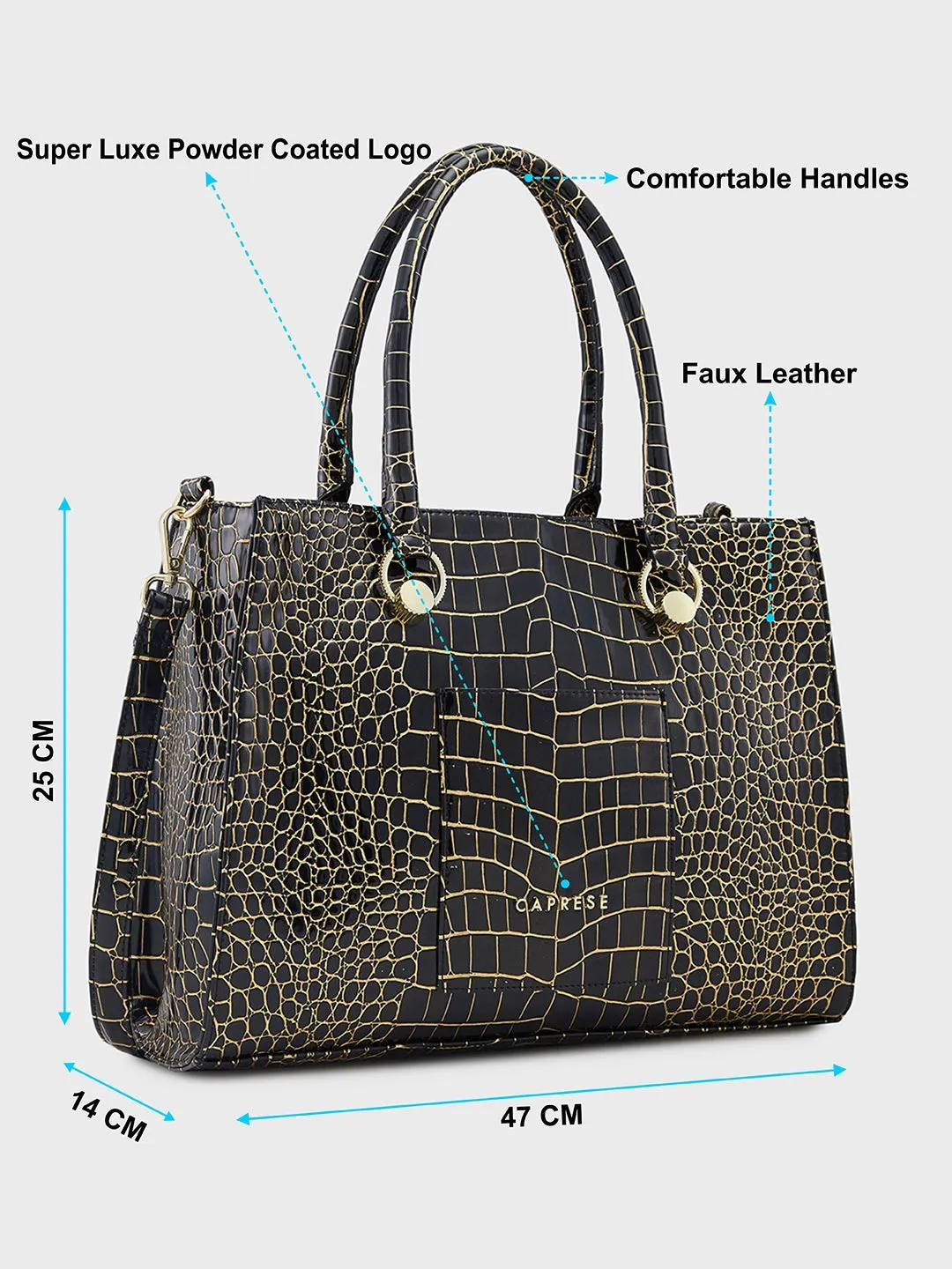 Caprese Miranda Tote Medium Croco Womens Office Handbag Black