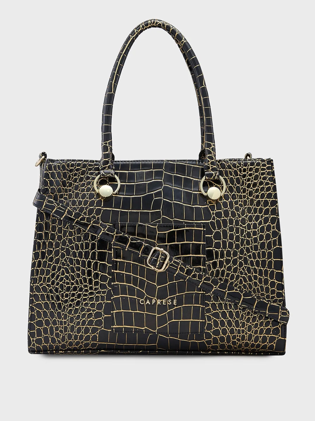 Caprese Miranda Tote Medium Croco Womens Office Handbag Black