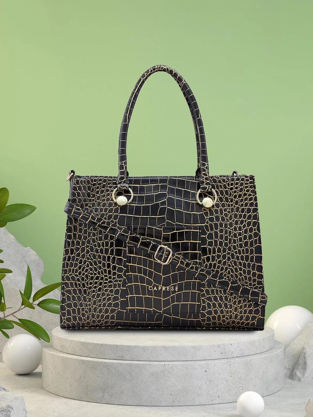 Caprese Miranda Tote Medium Croco Womens Office Handbag Black