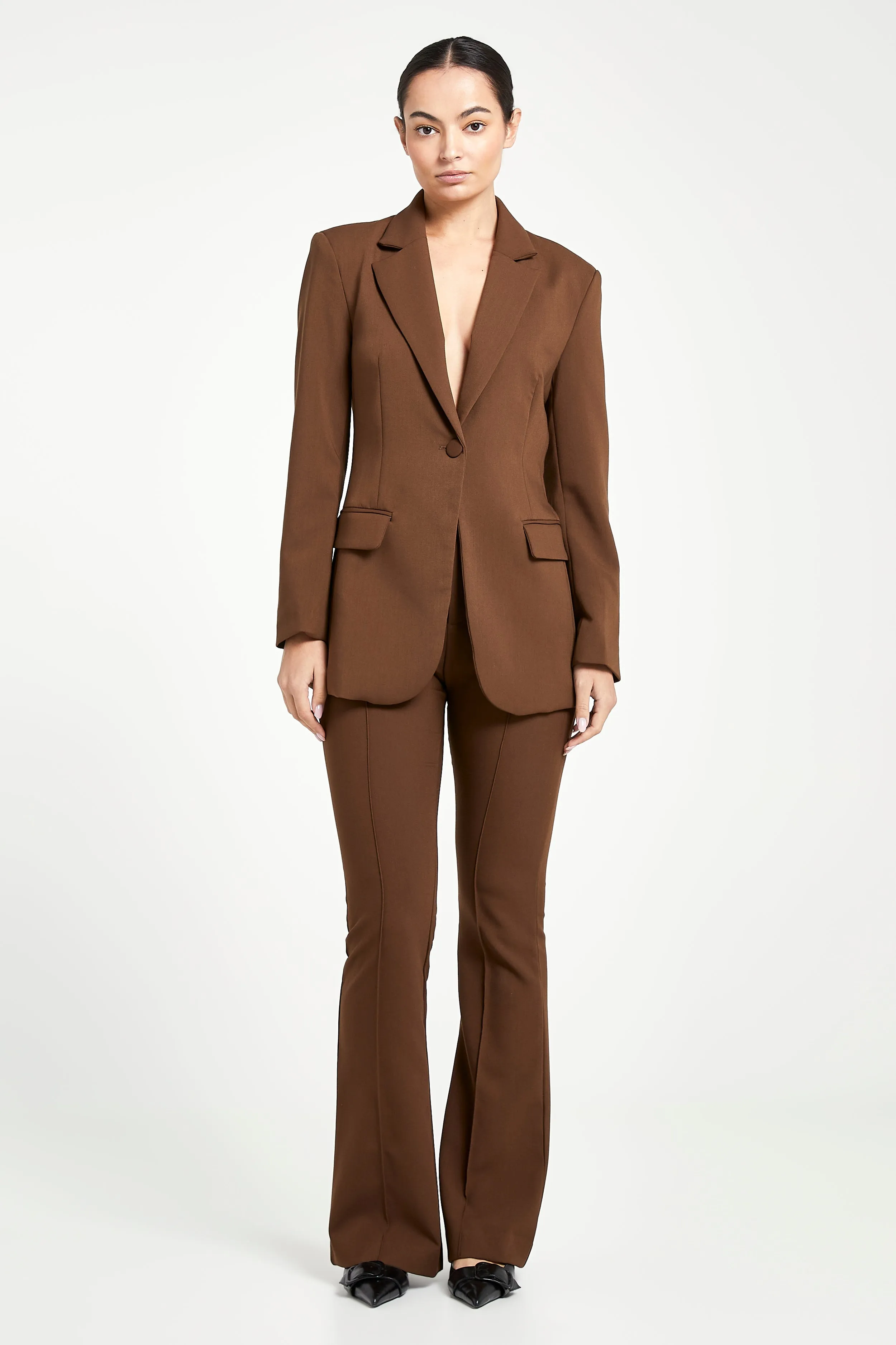 Classic Blazer With Belt - Chocolate