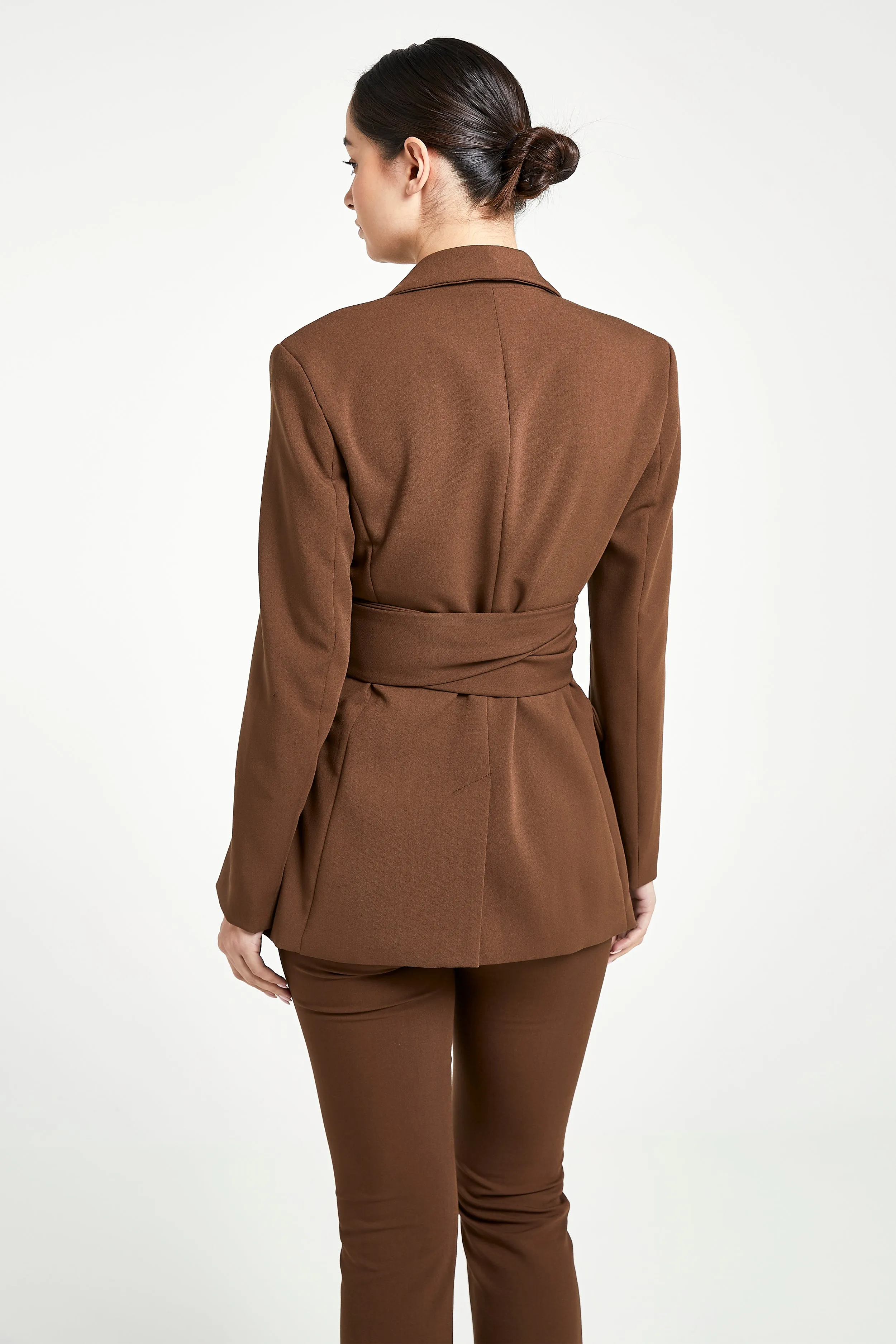 Classic Blazer With Belt - Chocolate