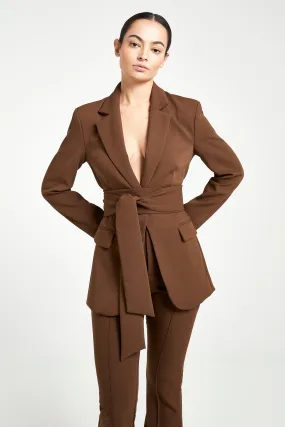 Classic Blazer With Belt - Chocolate