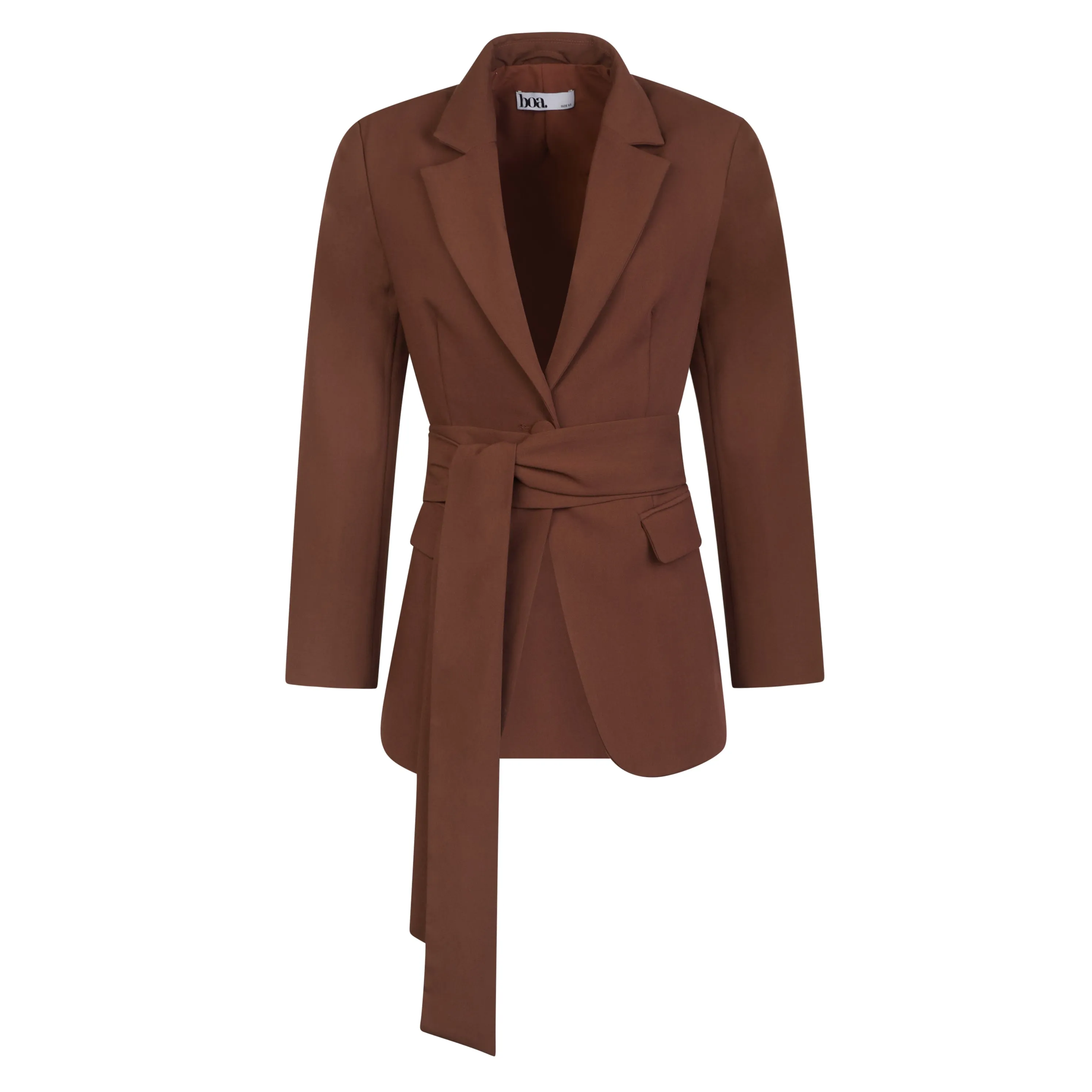 Classic Blazer With Belt - Chocolate