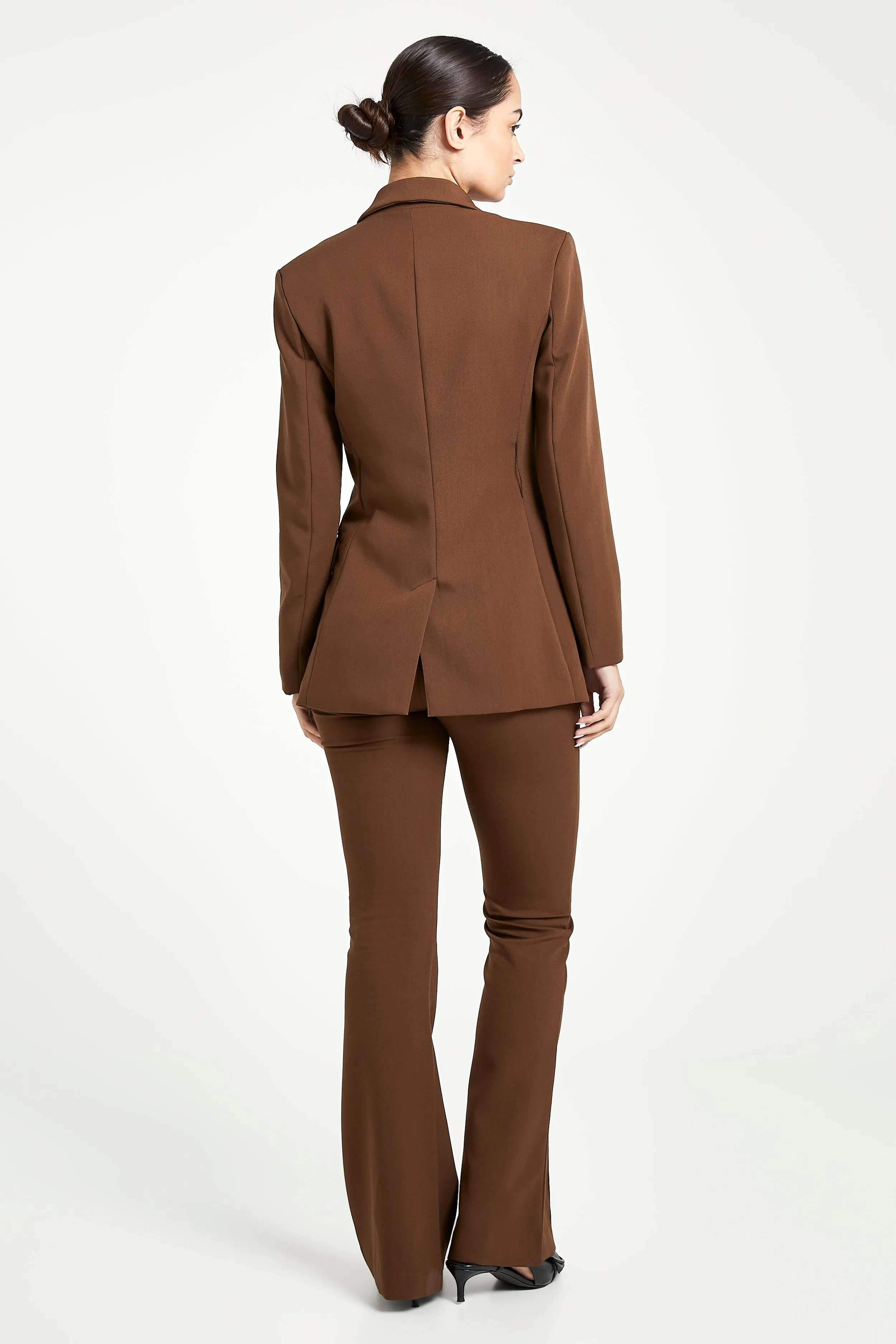 Classic Blazer With Belt - Chocolate