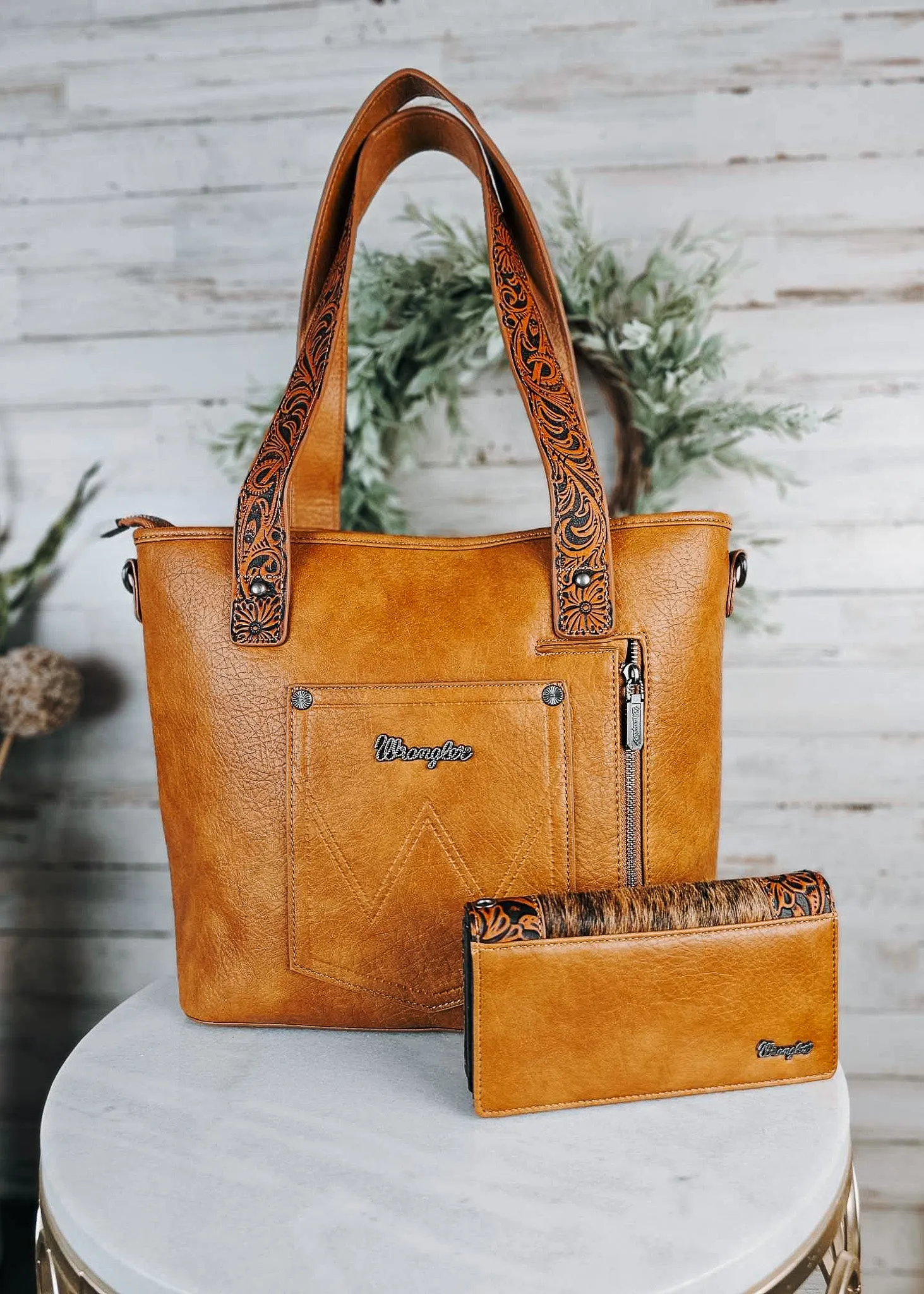 Concealed Carry Brown Waco Tote Handbag & Wallet Set