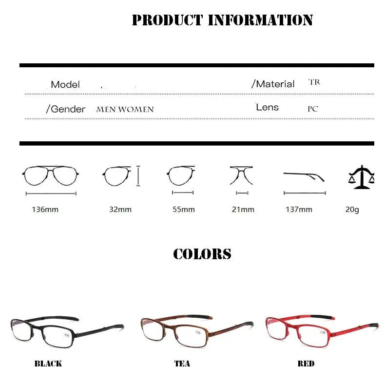 Design Reading Glasses Men Women Folding Spectacles Spectacles Frame TR Glasses  1.0  1.5  2.0  2.5  3.0  3.5  4.0