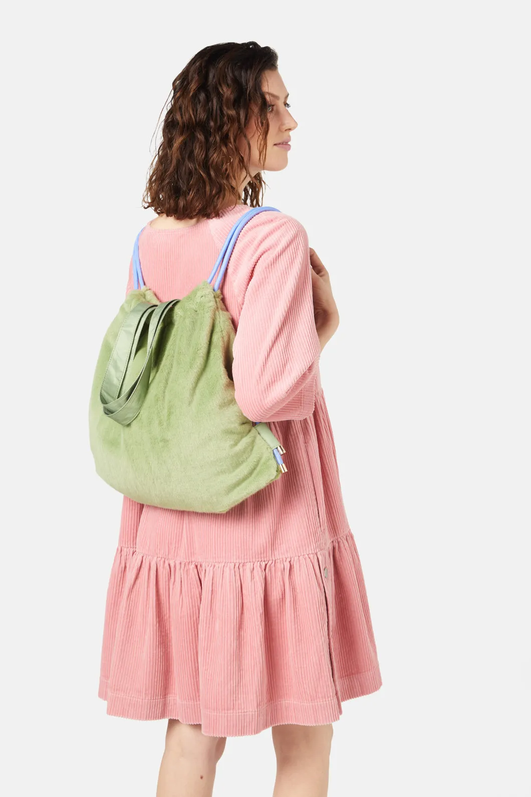 Drawstring Shearling Backpack Tote