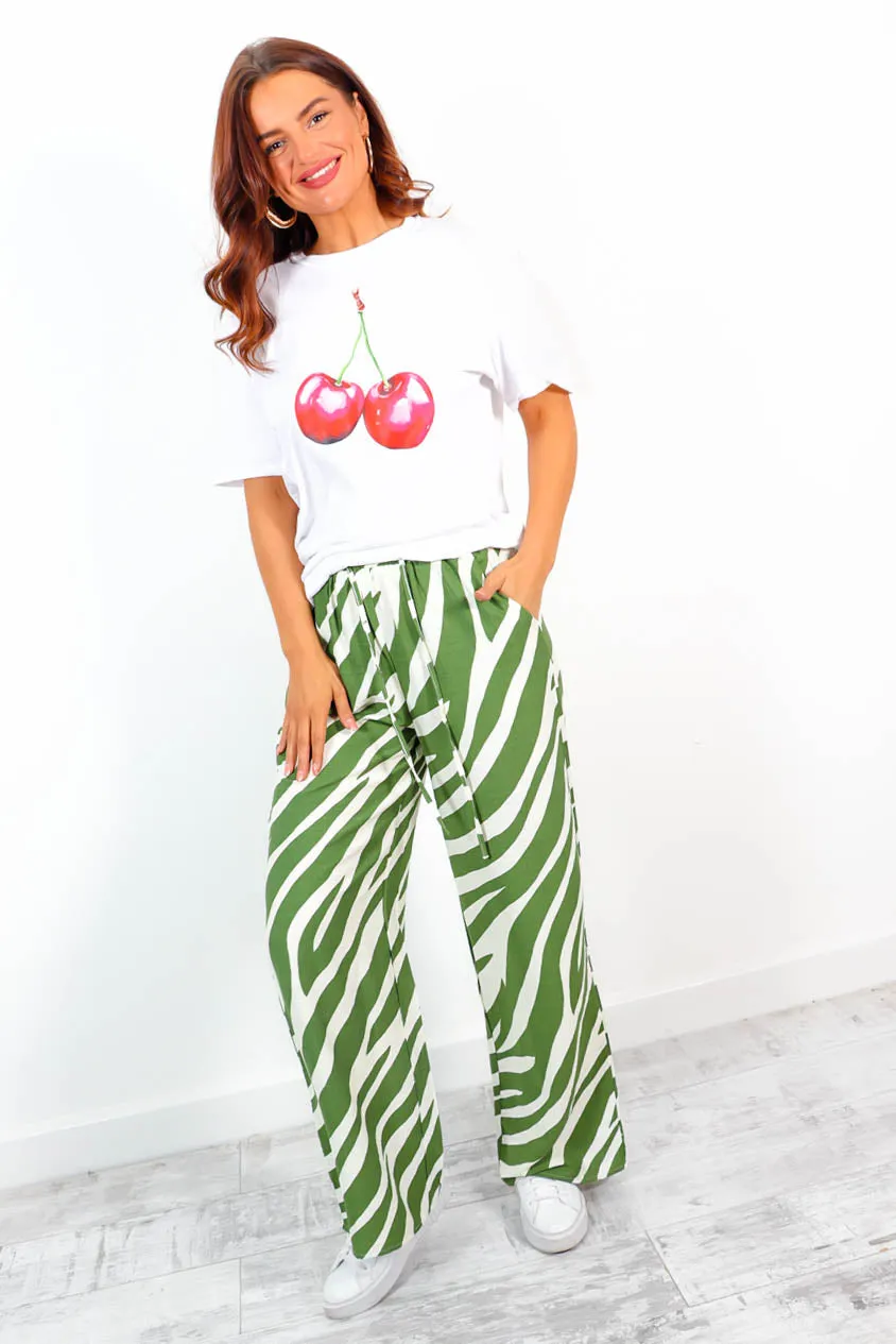 Far and Wide - Green White Zebra Wide-Leg Trousers