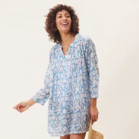 Far East Blue blu Cotton Pintuck Beach Cover Up