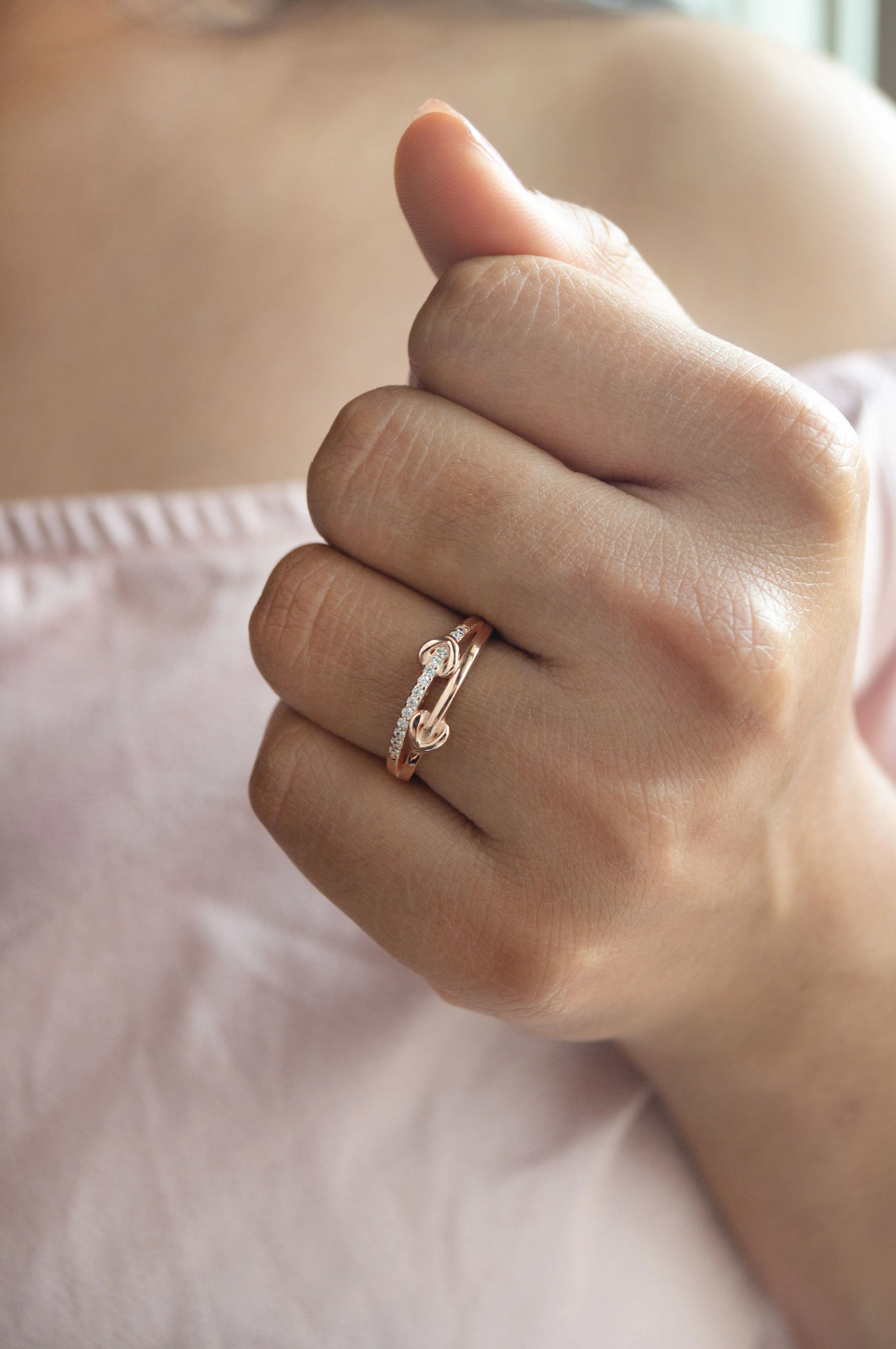 Far Yet Together Hearts Rose Gold Plated  Sterling Silver Ring