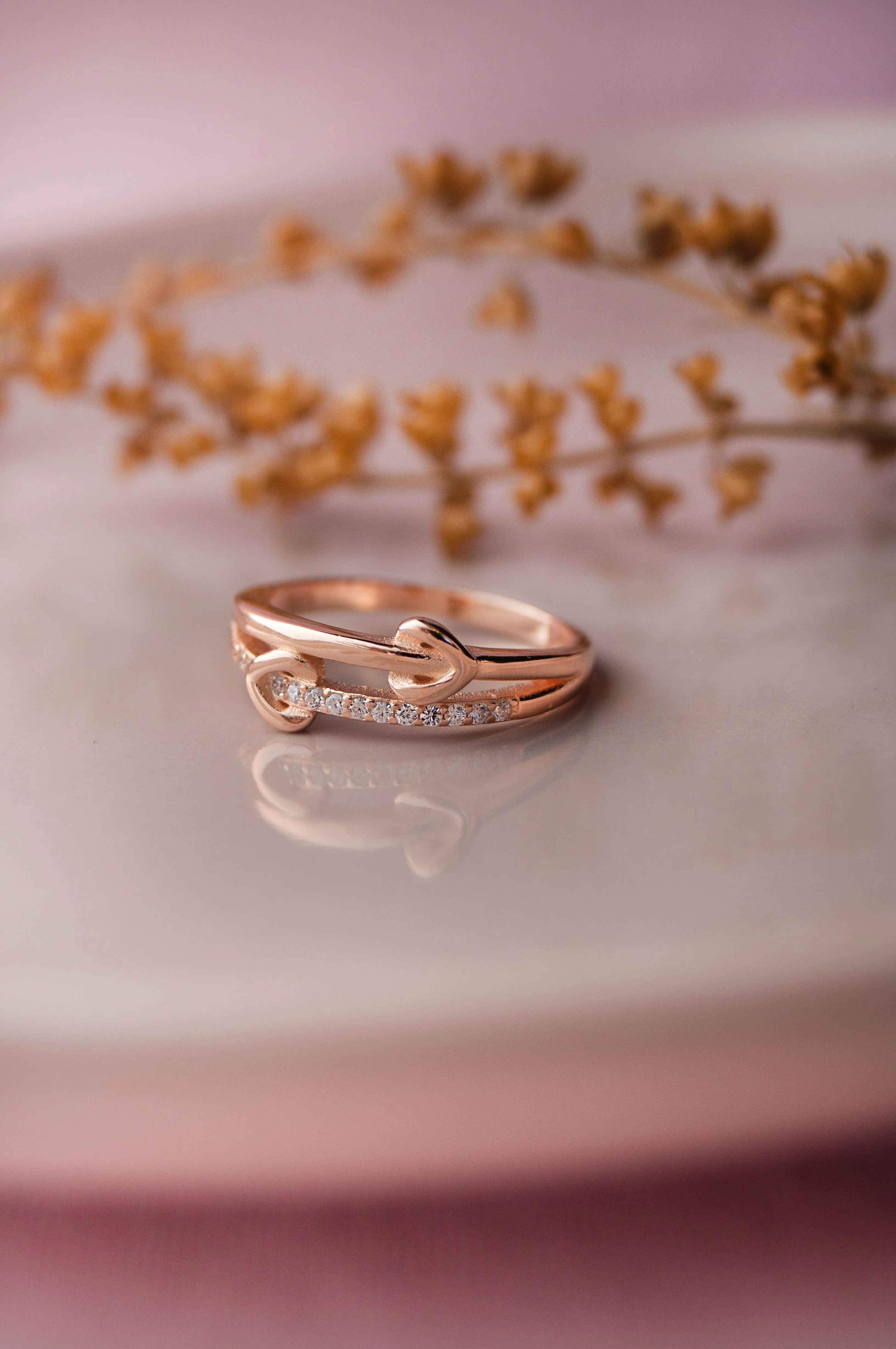 Far Yet Together Hearts Rose Gold Plated  Sterling Silver Ring