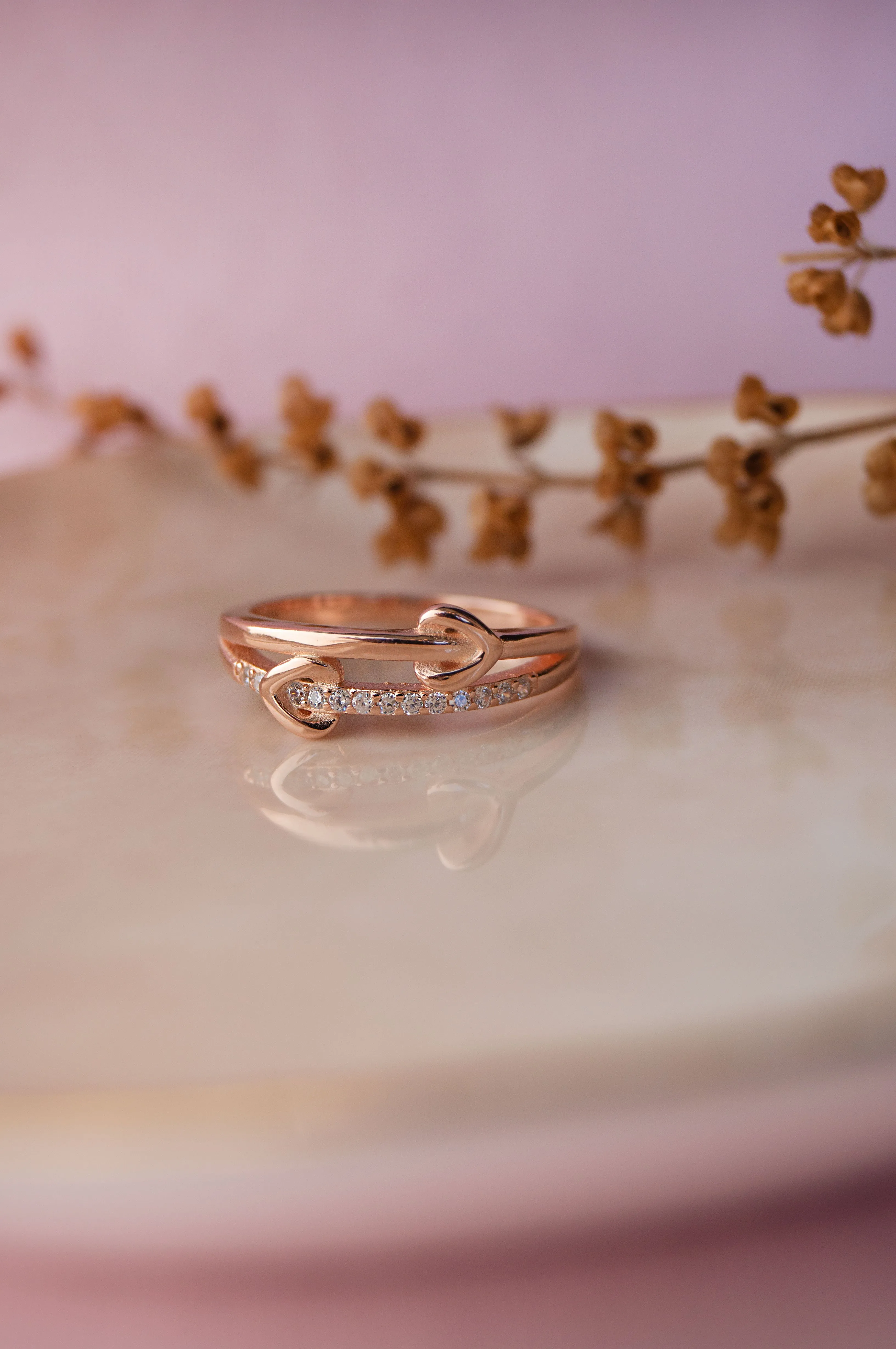 Far Yet Together Hearts Rose Gold Plated  Sterling Silver Ring