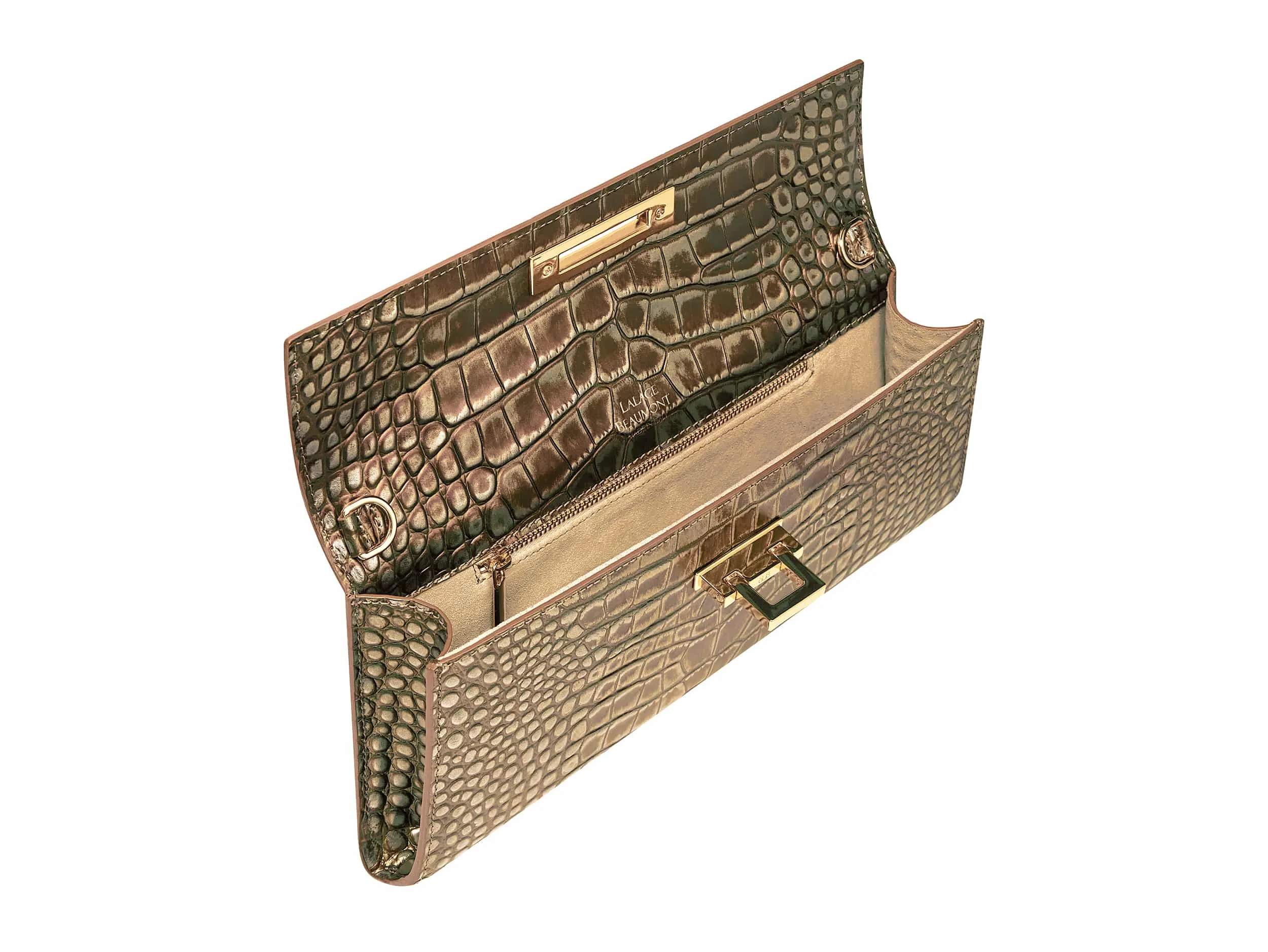 Fonteyn Clutch Orinoco 'Croc' Print Calf Leather Handbag - Bronze