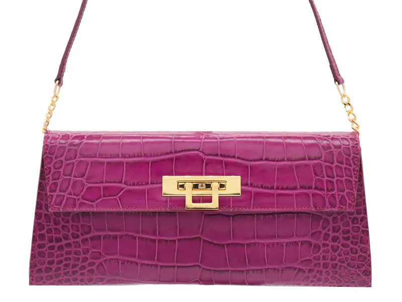 Fonteyn Clutch Orinoco 'Croc' Print Calf Leather Handbag - Cyclamen